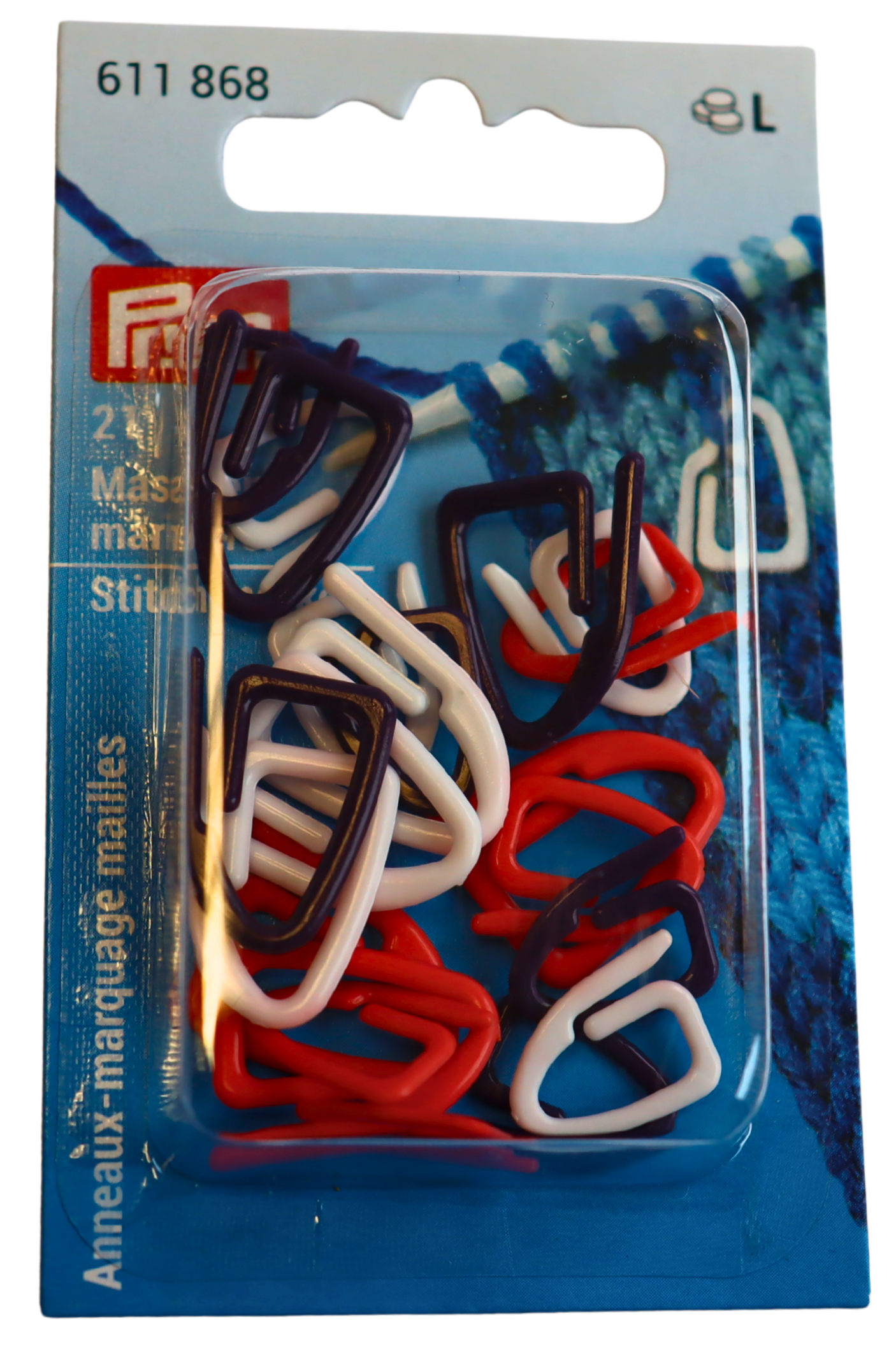 Prym Verpackung mit Maschenmarkierer in blau, weiß, rot.